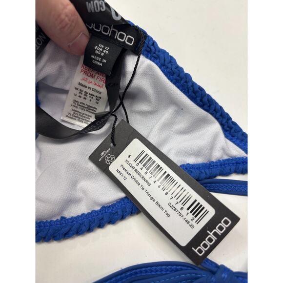 Boohoo Womens Size 8 Blue Triangle Crinkle Bikini Top Textured - Picture 5 of 5